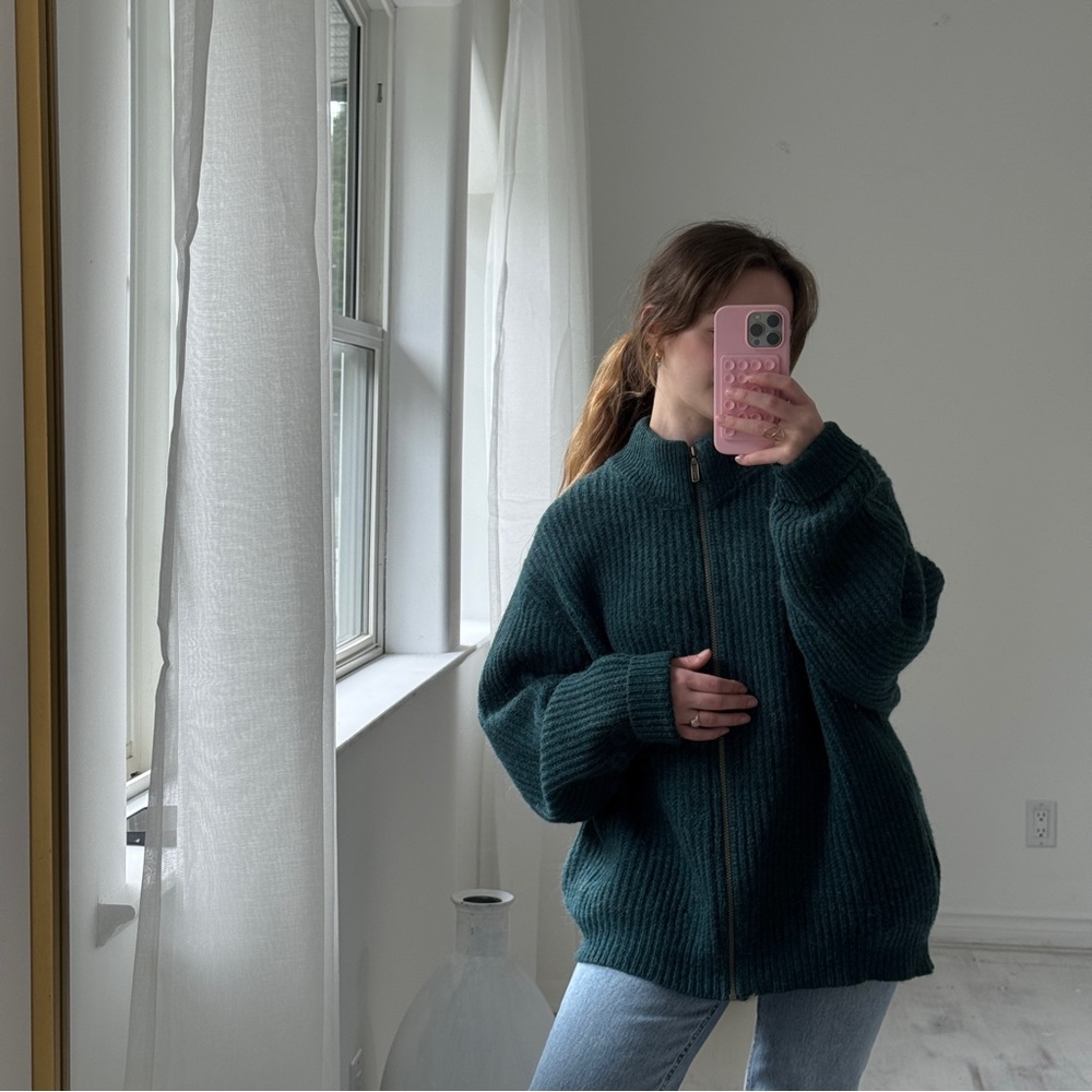 Vintage L.L.Bean Wool Alpaca Sweater Made in USA Chunky Knit Forest Green Mens L - Picture 11 of 16